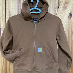 Carhartt Brown full Zip-Up Hooded Sweatshirt for Kids size 8-10 front pockets